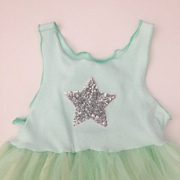 Mint Green Girls Sequin Star Summer Dress - Picture 3 of 5